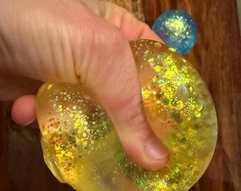 Fidget Toy, Stress Ball 2.5in Glitter Anxiety relief squishy slow rise ice in gold yellow