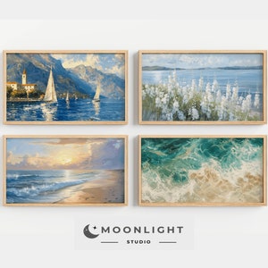 Summer Coastal Bundle, Summer Sailboat Frame Tv Art, Beach Frame Tv Art, Coastal Frame Tv Art, Landscape Tv Art, Coastal Landscape Painting