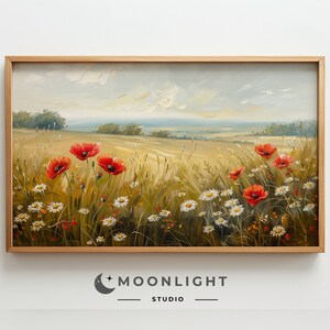 Rahmen TV Kunst, Frühling Wildblumenfeld 2er Set, Frühling Floral TV Kunst, Blumenwiese, Blumen Gemälde, Frühling Botanischer Bildschirmschoner