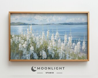 Wildflower painting Frame Tv Art, Wildflower Coastal Tv Art, Summer coastal flowers Tv Art, Beach House Decor, Coastal Landscape Painting