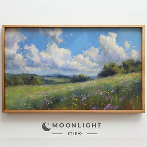 Rahmen TV Kunst, Wildblumen Feld Tv Kunst, Frühling Blumen TV Kunst, Lavendel Blumen, Vintage Blumen Ölgemälde, Frühling Botanischer Bildschirmschoner