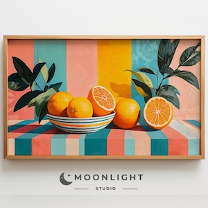 Lemon Frame TV Art, Summer Tv Art, Citrus Painting, Fruit Branch Painting, Bright Colorful Country Decor, Spring Frame Tv