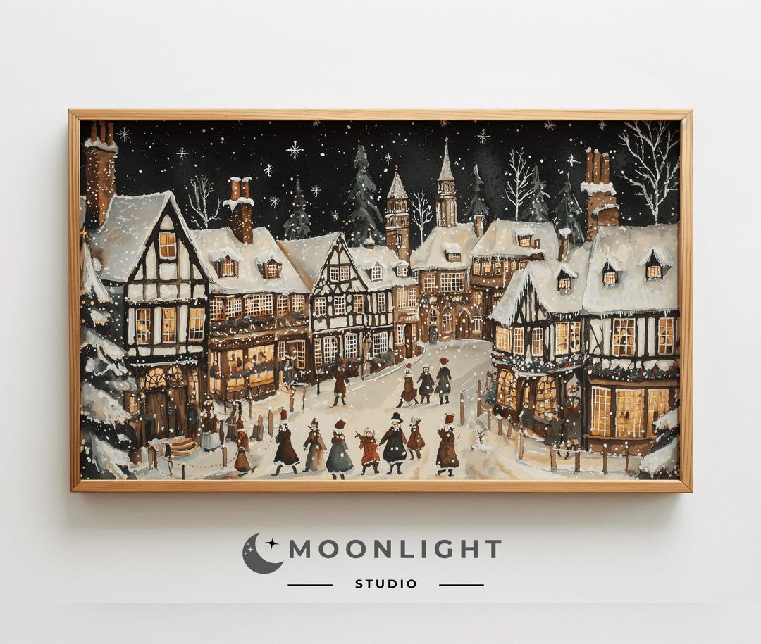 Christmas Winter Village Frame Tv Art Vintage Winter Night Frame Tv