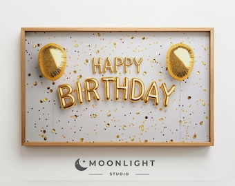 Golden Birthday Balloons Frame Tv Art, Happy Birthday Balloons Frame Tv Art, Digital Download Frame TV Art