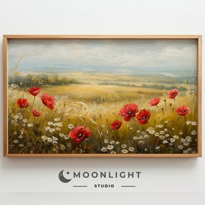 Rahmen TV Kunst, Frühling Wildblumenfeld, Frühling Floral TV Kunst, Blumenwiese, Blumen Ölgemälde, Frühling Botanischer Bildschirmschoner