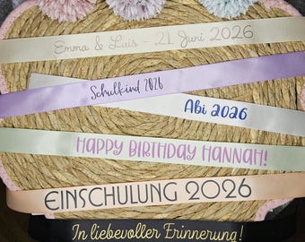 personalisiertes Satinband • 25mm • Schultüte • Einschulung • Hochzeit • Blumenstrauß • Beerdigung • Geschenk • Geschenkband •