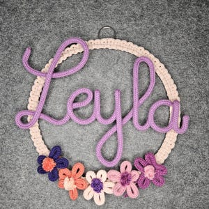 Türkranz mit Namen • Strickschlauch • Makramee • personalisiert • Namensschild • Türschild • Geschenkidee • Drahtkunst • Hingucker