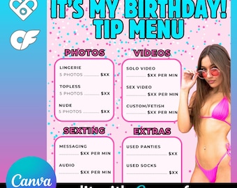 DIY It's My Birthday OnlyFans Tip Menu Template - Canva Fansly digital download, anniversary custom content tipping marketing money making