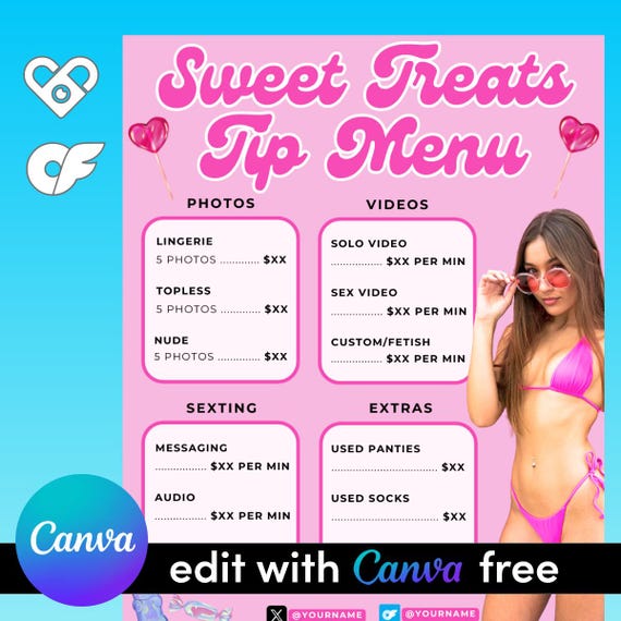 DIY Editable Sweet Treats OnlyFans Tip Menu Template - Use with free Canva account, digital download tipping solo content marketing y2k