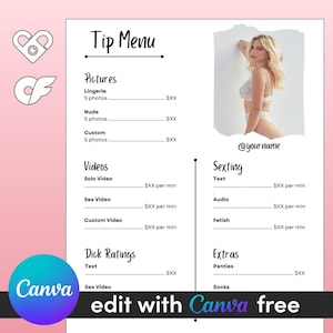 Plantilla de Canva para menú de propinas minimalista editable de OnlyFans: plantilla DIY, descarga digital instantánea de Fansly, propinas de LoyalFans, marketing de contenido individual.