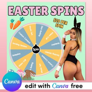 DIY Easter Spins Spin The Wheel Template dla OnlyFans, Fansly - w pełni edytowalny z darmowym Canva, cyfrowym pobieraniem, pomysły na wiosenne ulotki