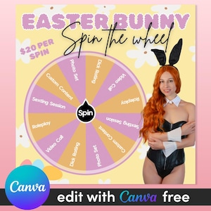 Easter Bunny Spin The Wheel Template for OnlyFans, Fansly - Fully editable with free Canva, digital download, spring interactive tip tipping