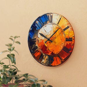 Moderne Wanduhr, Salvador Dali inspiriert, bunte Wohnkultur, einzigartige Kunstuhr, schrullige Uhr, surrealistisches Geschenk,