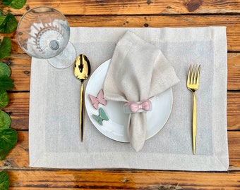 Set of 4-6-8-12 Linen Placemats, Rustic Dining Placemat, Table Place Mats for Wedding, Rectangular White Place Mat, Kitchen Decor