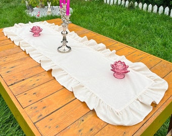 Ruffled Linen Table Runner, Linen Table Runner with Ruffle, Dining Table Runner, Dining Room Decor, Kitchen Table Runner