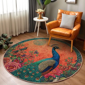 The Peacock Round Area Rug | Vibrant Floral Bohemian Area Carpet ...