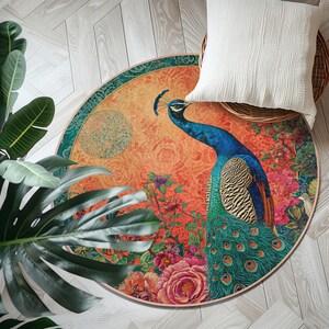 The Peacock Round Area Rug | Vibrant Floral Bohemian Area Carpet ...