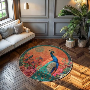 The Peacock Round Area Rug | Vibrant Floral Bohemian Area Carpet ...