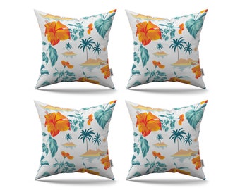 Hibiscus Rose Flower Patterned Pillow Covers, Floral Throw Pillowcase, Decorative Floral Printed Cushion Covers