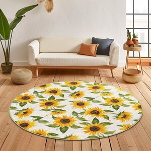 Sunflower Patterned Round Rug, Rugs for Kitchen, Anti-slip Circle ...