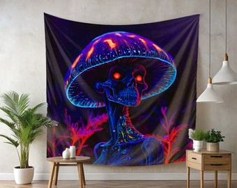 Psychedelic Mushroom Skull Wall Tapestry, Wall Hangings, Gift for Home, Room Decor, Wall Decor, Wall Art, Home Decoration Gift