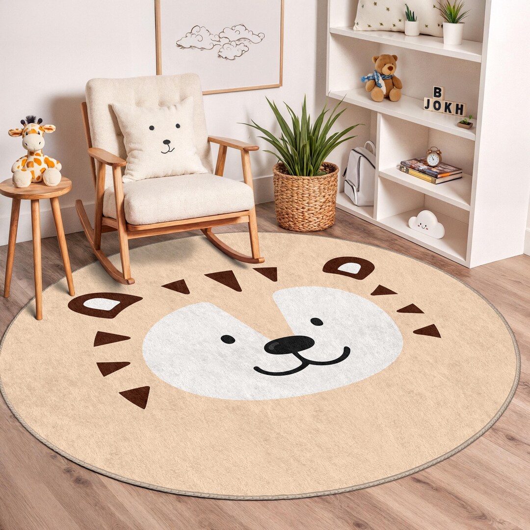 Round Children Rug Cute Tiger Round Kids Rug, Adorable Animal Play Mat, Soft Nursery ...