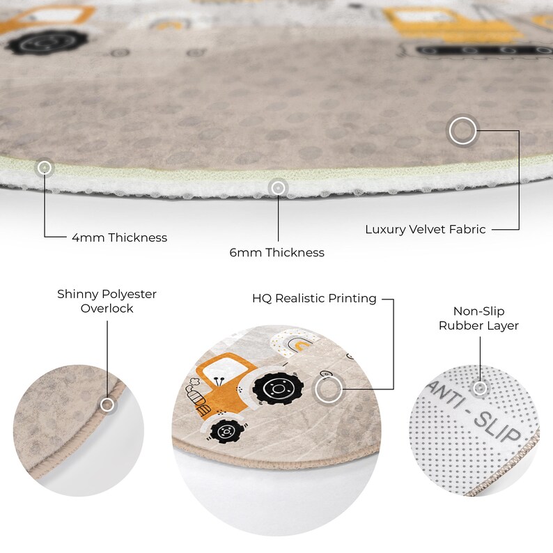 Construction Adventure Round Rug, Kids Construction Vehicles Nursery ...