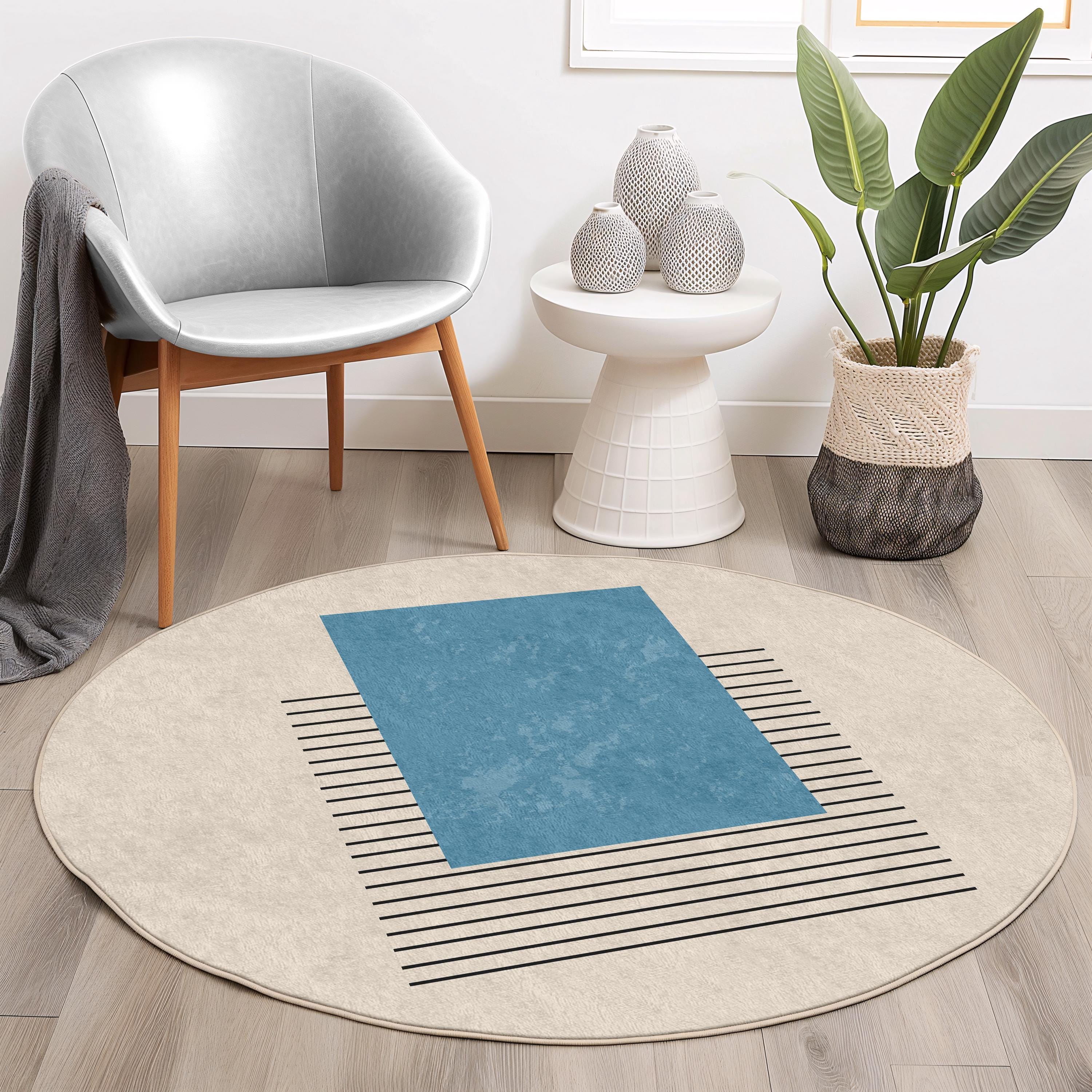 Simple Geometric Patterns Rug Contemporary Round Rug With Geometric Pattern, Rugs for Living Room ...