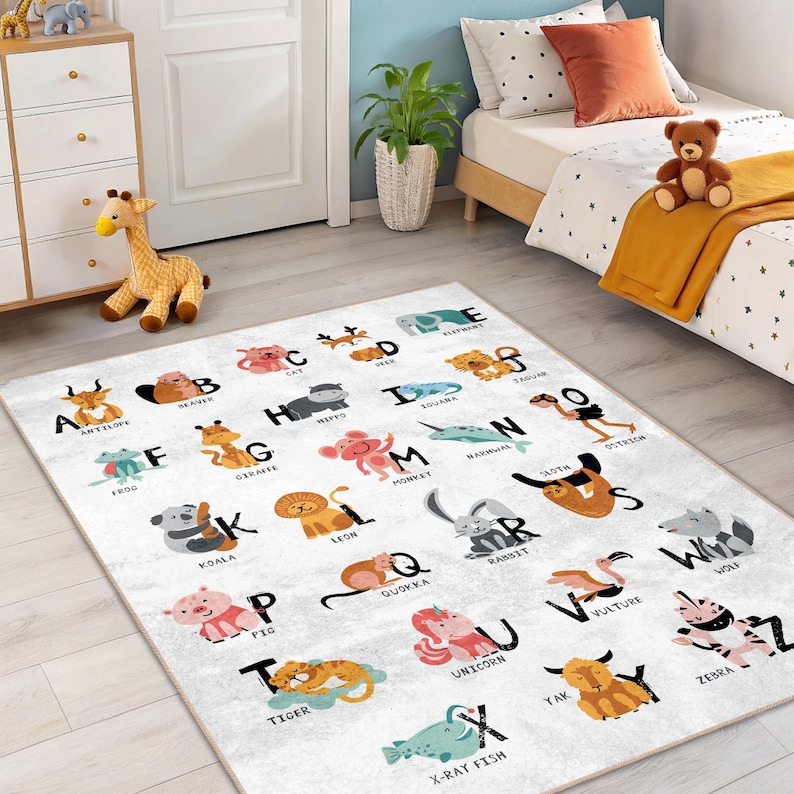 Display Animal Rug Animal Alphabet Educational Rug - Kids Room ABC Learning Mat - Colorful ...