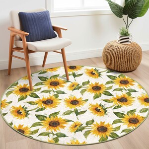 Sunflower Patterned Round Rug, Rugs for Kitchen, Anti-slip Circle ...