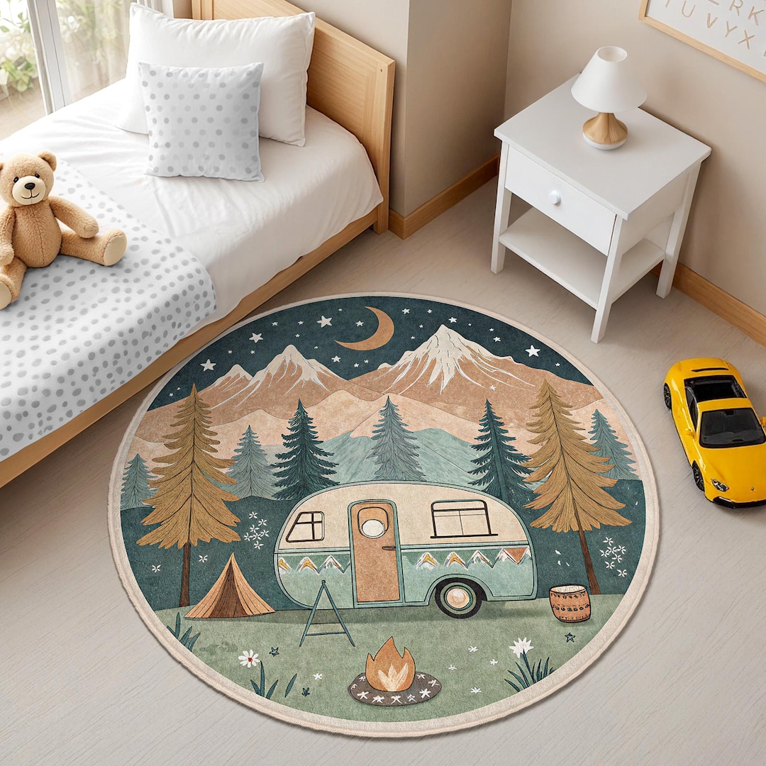 Kids Ranch Rug Mountain Camping Round Kids Rug - Adventure Payroom Carpet for Nursery ...