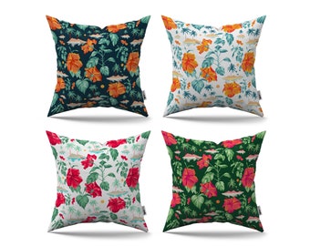 Hibiscus Rose Flower Patterned Pillow Covers, Floral Throw Pillowcase, Decorative Floral Printed Cushion Covers