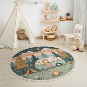 Kids Ranch Rug Mountain Camping Round Kids Rug - Adventure Payroom Carpet for Nursery ...