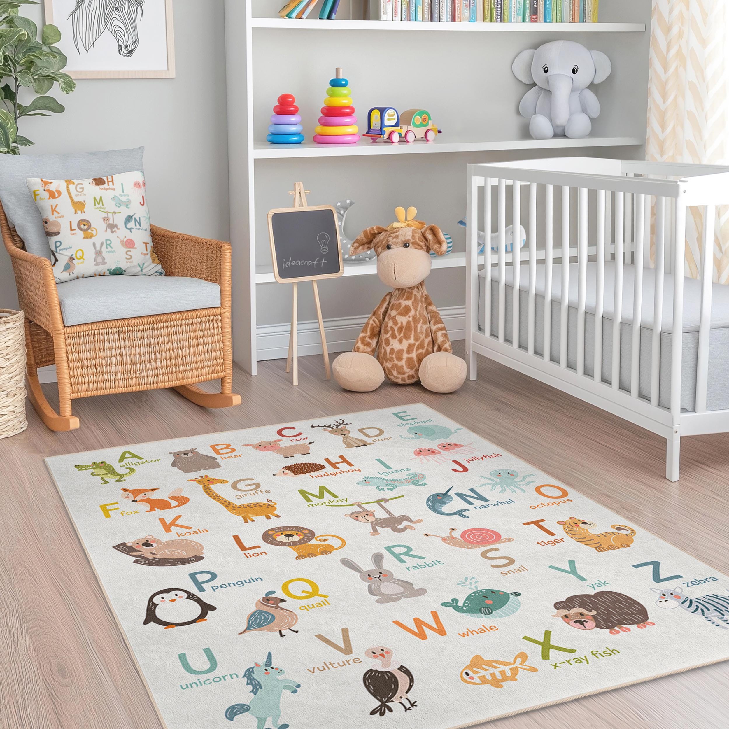 Animal Abc Rug Animal Alphabet Nursery Rug - ABC Educational Kids Play Mat - Safari ...