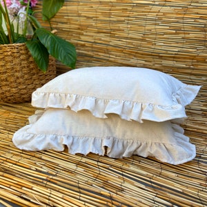 Federa rettangolare in lino arricciato, federa quadrata con volant, federa beige, regalo per la casa, cuscino fatto a mano