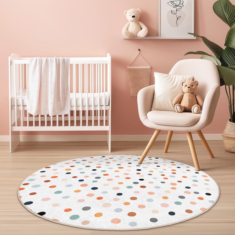 White And Green Polka Dot Round Rug main image 1
