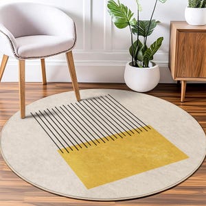 Contemporary Round Rug with Geometric Pattern, Rugs For Living Room, Mid-Century Modern Area Carpet, Scandinavian Living Room Decor