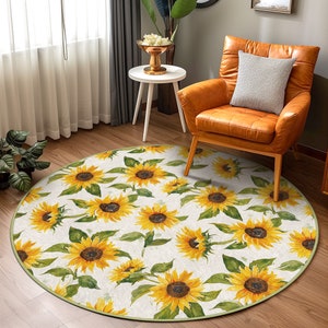 Sunflower Patterned Round Rug, Rugs for Kitchen, Anti-slip Circle ...