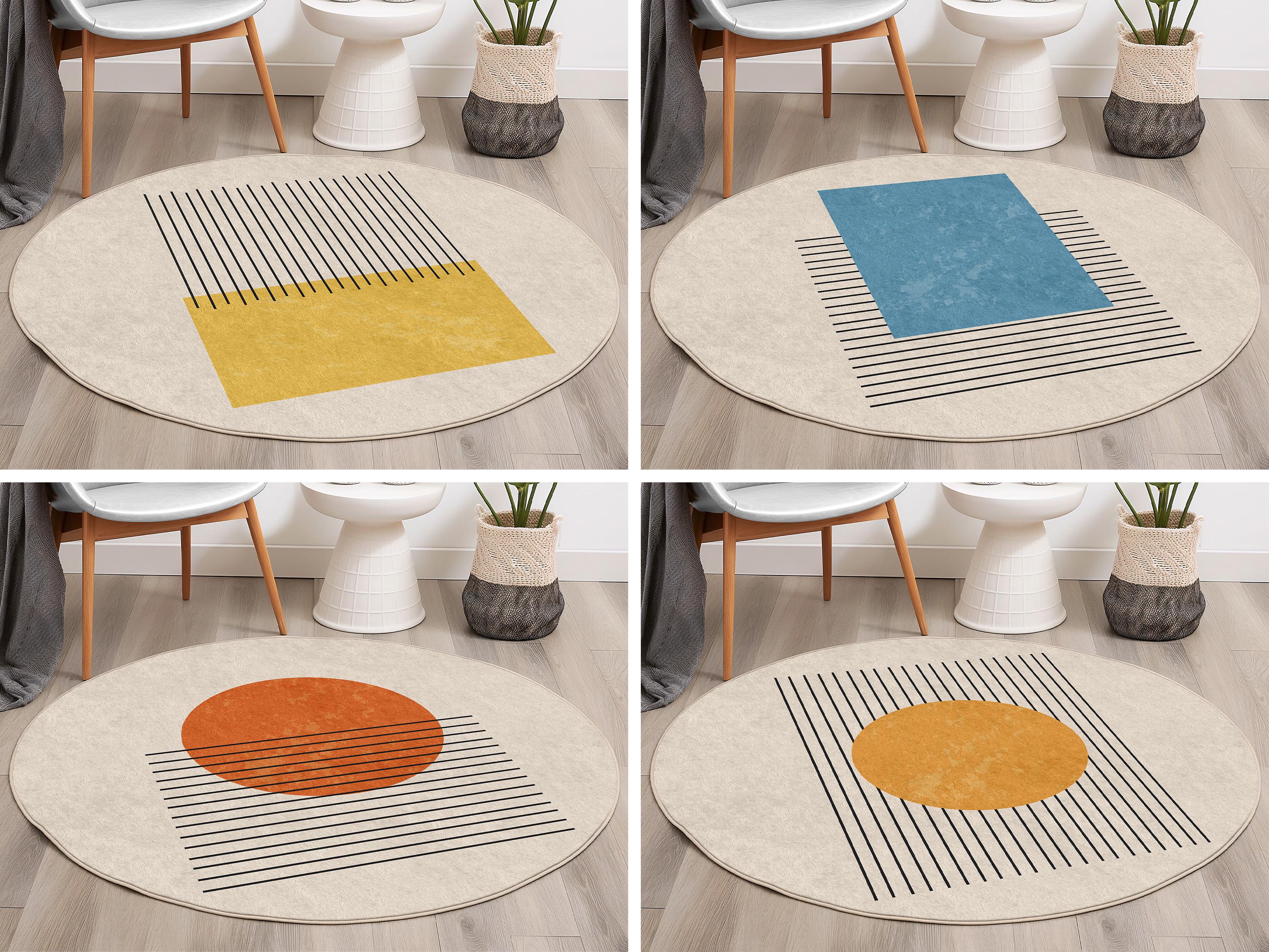 Simple Geometric Patterns Rug Contemporary Round Rug With Geometric Pattern, Rugs for Living Room ...