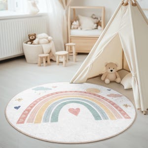 Pastell Regenbogen Kinderzimmerteppich, Kinderzimmer Runder Bereich Teppich Baby Mädchen Zimmer Dekor, Weicher Regenbogen-Herzteppich, Spielzimmer Bodenmatte
