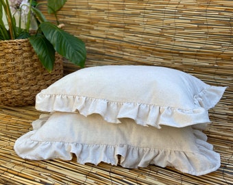 Linen Ruffled Pillow Cover, Pillowcase with Ruffles, Ruffle Cushion Cover, Home Decor