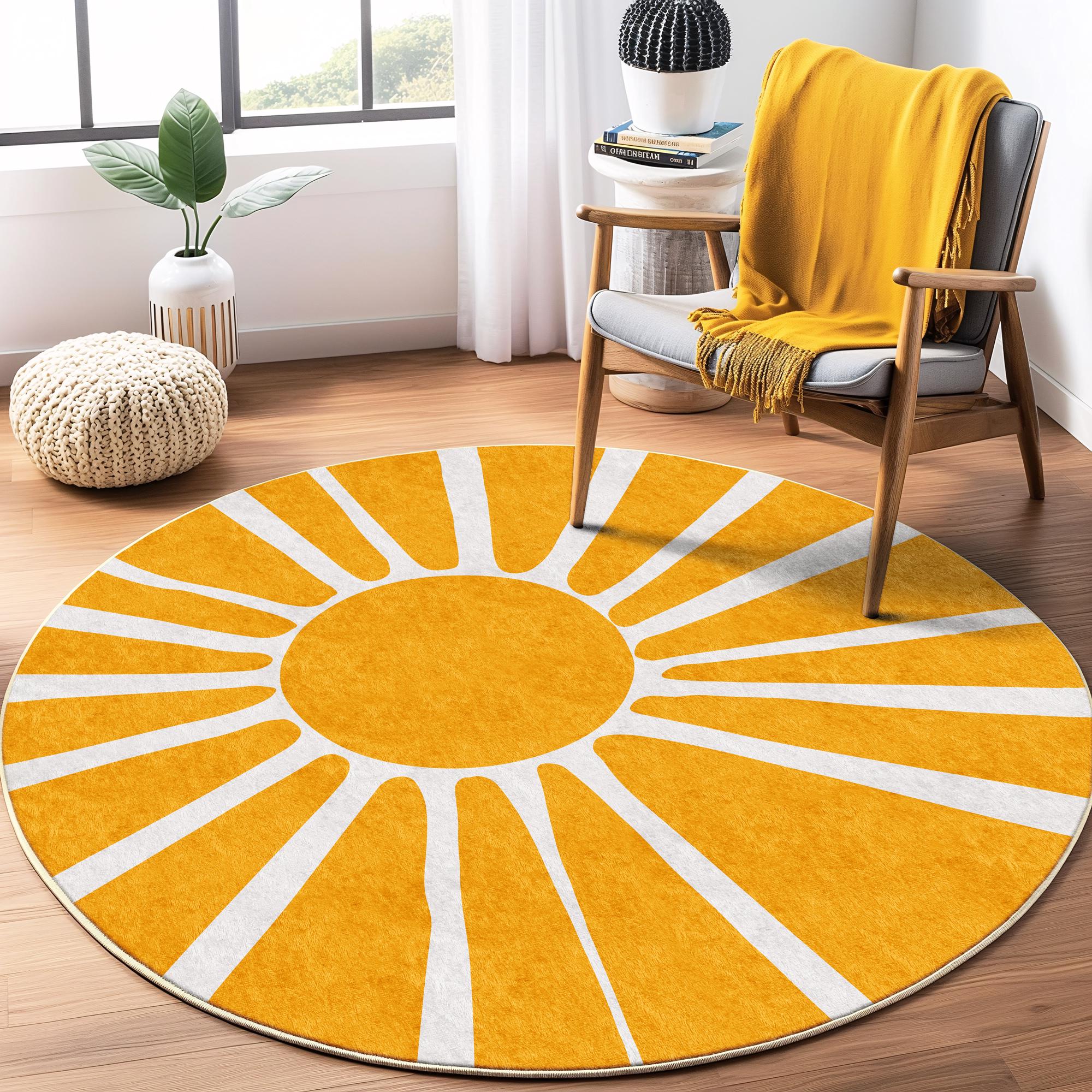 Small Sunshine Rug Retro Sunshine Rug, Mid-century Modern Round Area Carpet, Vintage ...