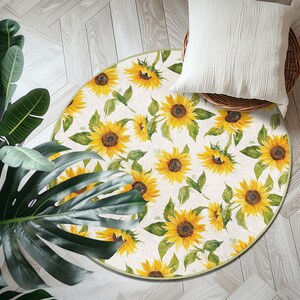 Sunflower Patterned Round Rug, Rugs for Kitchen, Anti-slip Circle ...