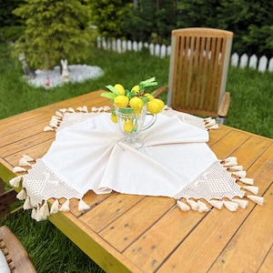 Embroidered Square Linen Tablecloth, Square Tablecloth, Rustic Linen Table Cloth, Elegant Tablecloth, Kitchen Decor