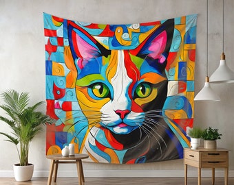 Cat Wall Tapestry, Colorful Cat Tapestry Wall Hanging for Kids Room Decor, Wall Hanging Art, Cat Lovers Gift Home Decor