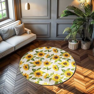 Sunflower Patterned Round Rug, Rugs for Kitchen, Anti-slip Circle ...