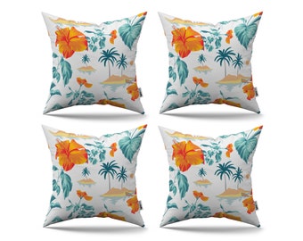 Hibiscus Rose Flower Patterned Pillow Covers, Floral Throw Pillowcase, Decorative Floral Printed Cushion Covers