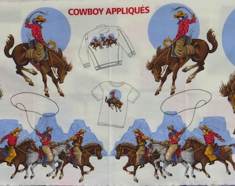 Cowboys Horses Applique Fabric Panel