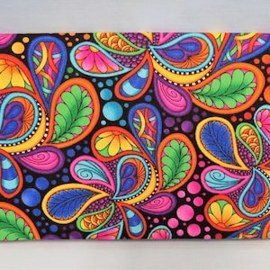 Checkbook Cover Cotton Fabric TOP STUB Carnivale  Paisley Black