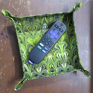 Travel Tray Valet Catch All for Jewelry Accessories  Cotton Fabric Green and Black